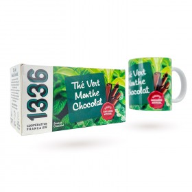 LOT BOITE THE VERT MENTHE CHOCOLAT 1336 & MUG ASSORTI