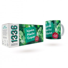 LOT BOITE INFUSION MENTHE EXQUISE 1336 & MUG ASSORTI